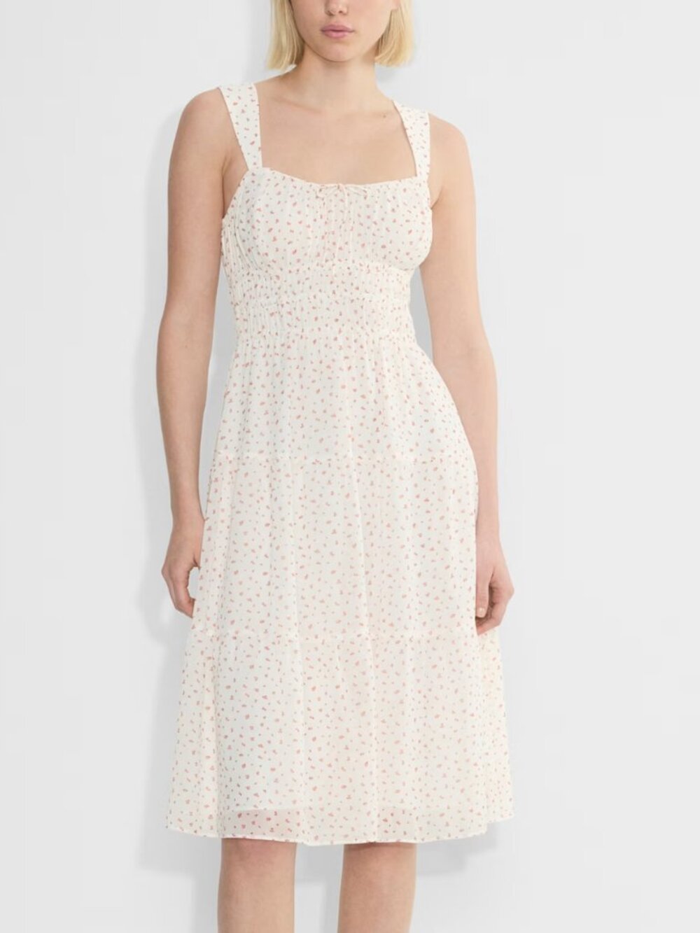 Sunday Best Cream Dress with Small Red Floral Print